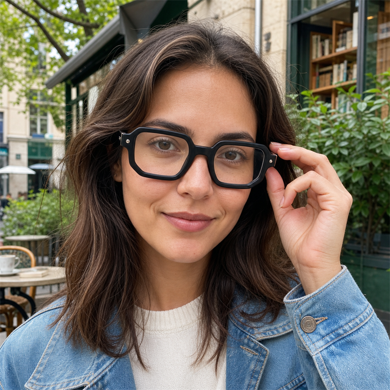 Sculpted Square Optical Glasses with Double-Rivet Temple Detail | Bold Everyday Eyewear | FY-99286