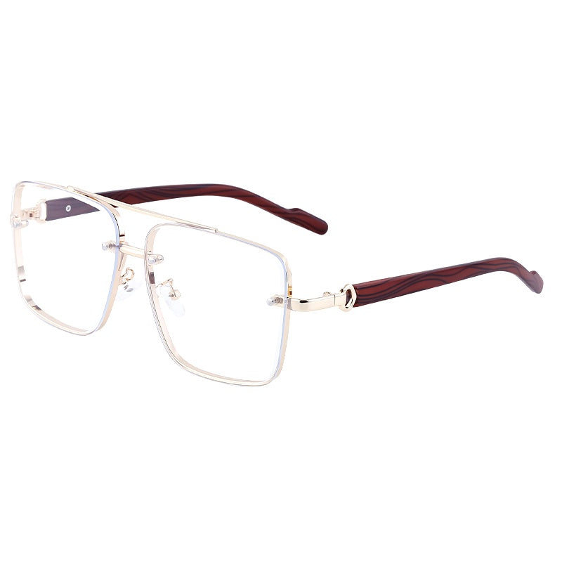 Square Frames, Blue Light Glasses | Double Bridge + Wood-Grain Temple for screen work and daily wear | ZZC-7563