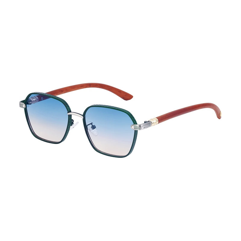 Geometric Frames, Fashion Sunglasses | Wood-Grain Temple for travel and street-style outfits | JD-2A670-2