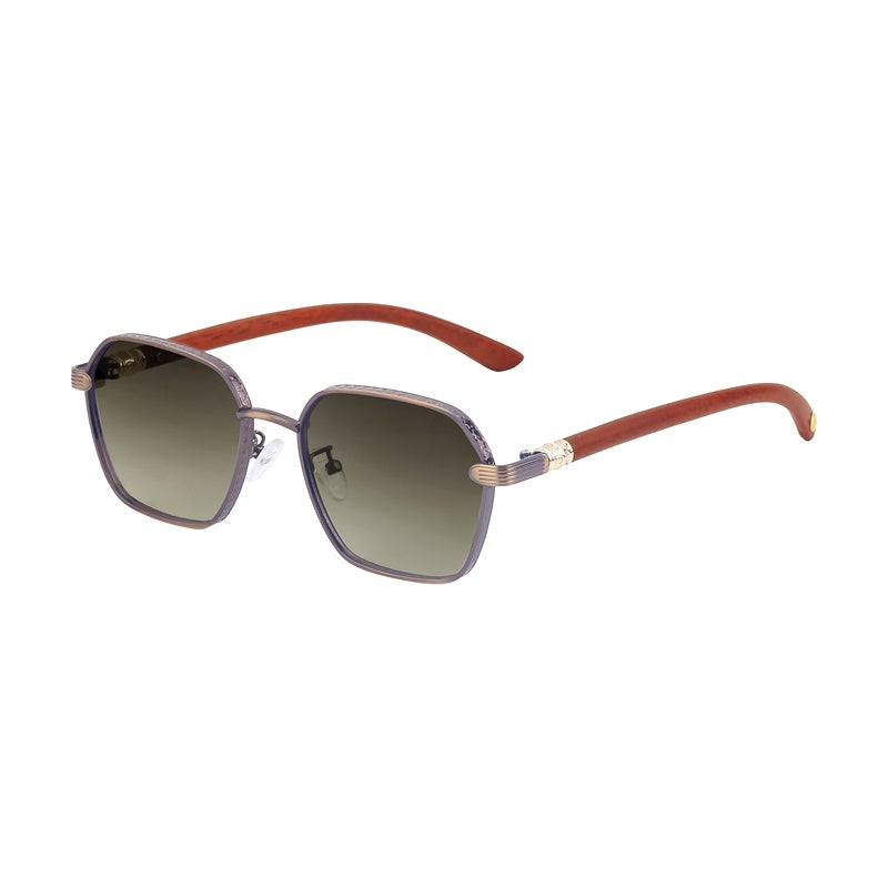 Geometric Frames, Fashion Sunglasses | Wood-Grain Temple for travel and street-style outfits | JD-2A670-2