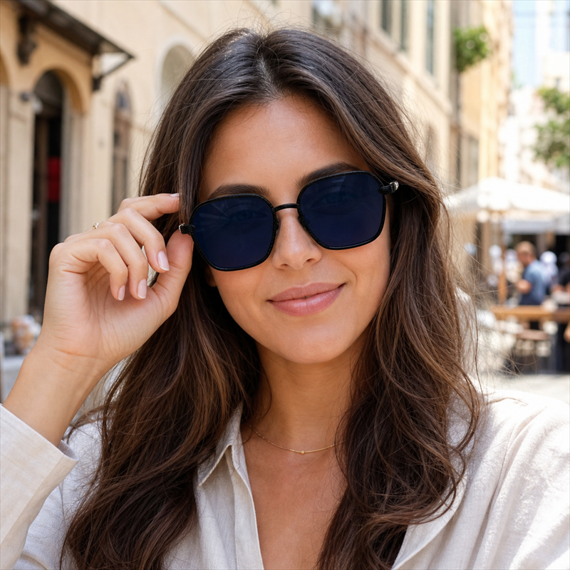 Geometric Frames, Fashion Sunglasses | Wood-Grain Temple for travel and street-style outfits | JD-2A670-2
