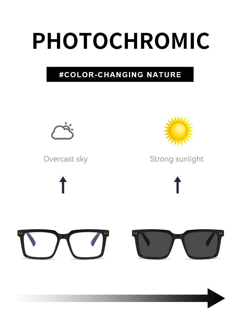 Square Frames, Photochromic Sunglasses | Spring Hinge for commuting and changing light | ZS-95020