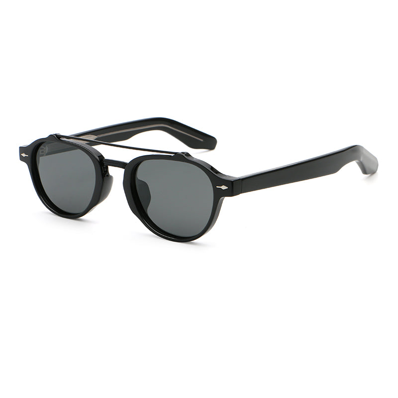 Rounded Geometric Double-Bridge Sunglasses | Metal-Bar Rivet-Detail Eyewear | 10818P