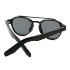 Rounded Geometric Double-Bridge Sunglasses | Metal-Bar Rivet-Detail Eyewear | 10818P