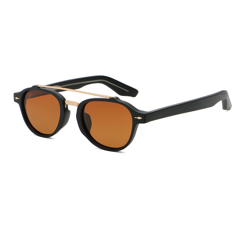 Rounded Geometric Double-Bridge Sunglasses | Metal-Bar Rivet-Detail Eyewear | 10818P