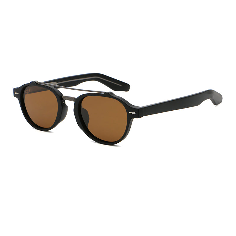 Rounded Geometric Double-Bridge Sunglasses | Metal-Bar Rivet-Detail Eyewear | 10818P