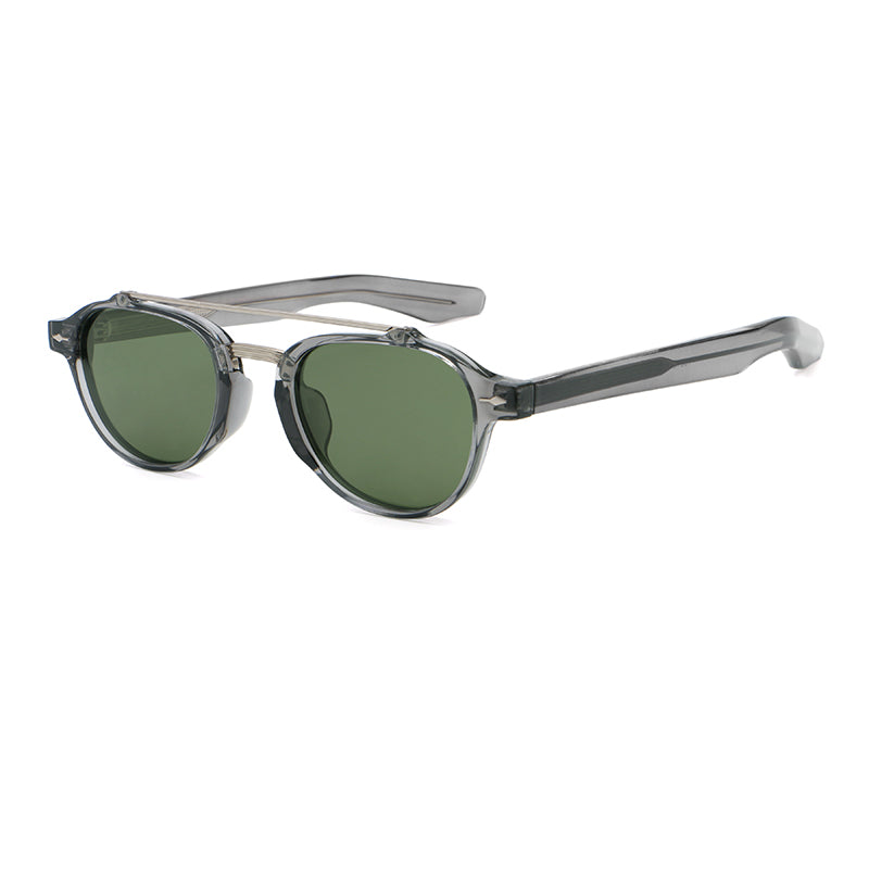 Rounded Geometric Double-Bridge Sunglasses | Metal-Bar Rivet-Detail Eyewear | 10818P