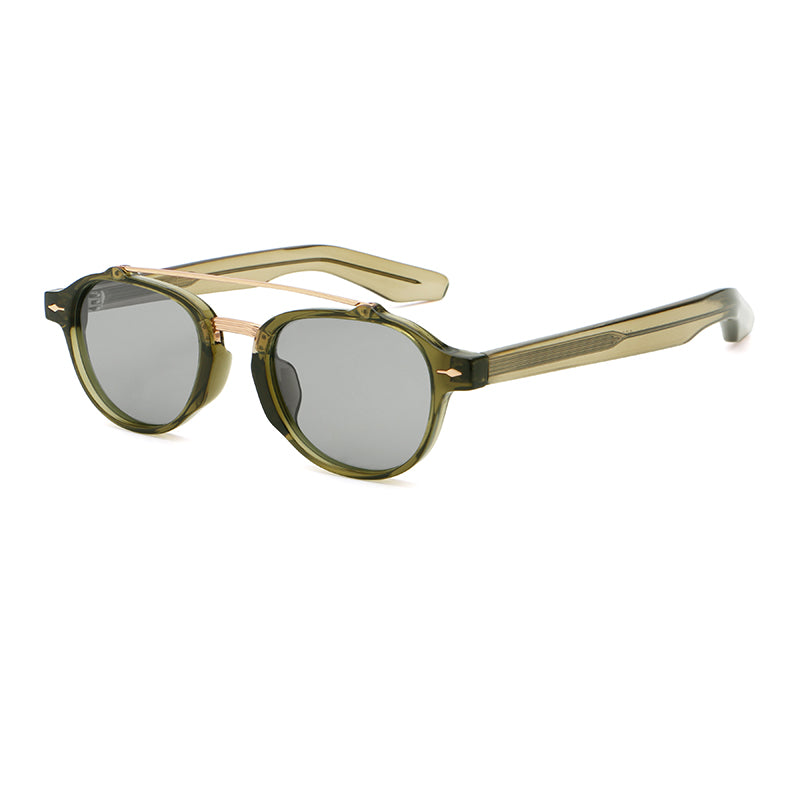 Rounded Geometric Double-Bridge Sunglasses | Metal-Bar Rivet-Detail Eyewear | 10818P