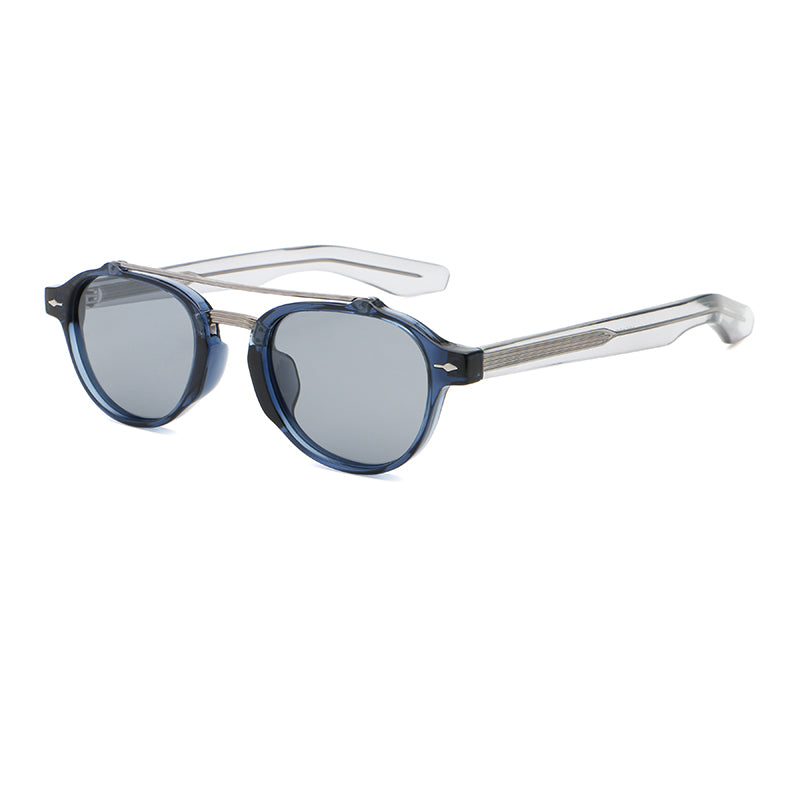 Rounded Geometric Double-Bridge Sunglasses | Metal-Bar Rivet-Detail Eyewear | 10818P