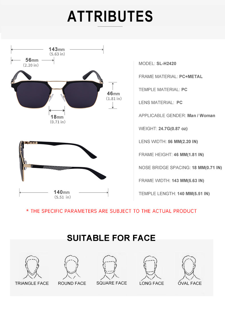 Fashion Sunglasses in a trend-forward square profile | Double Bridge | SL-H2420
