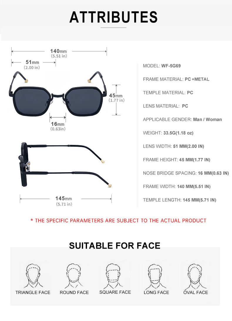 Trend-Forward Geometric Fashion Sunglasses with Small Frame | WF-5G69