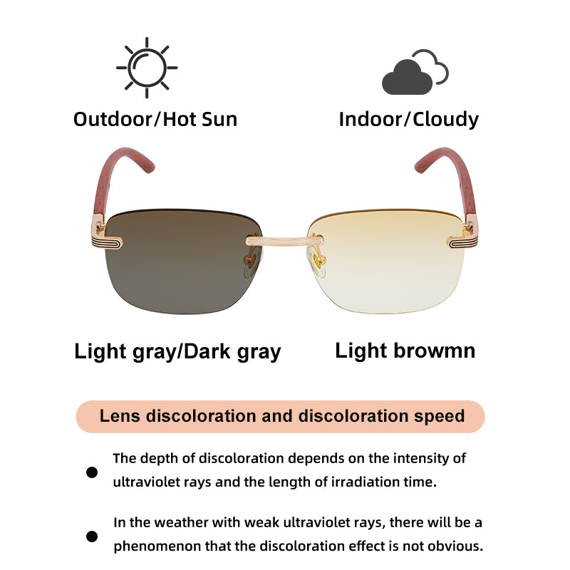 Photochromic Sunglasses in a trend-forward square profile | Small Frame + Wood-Grain Temple | ZX-3193