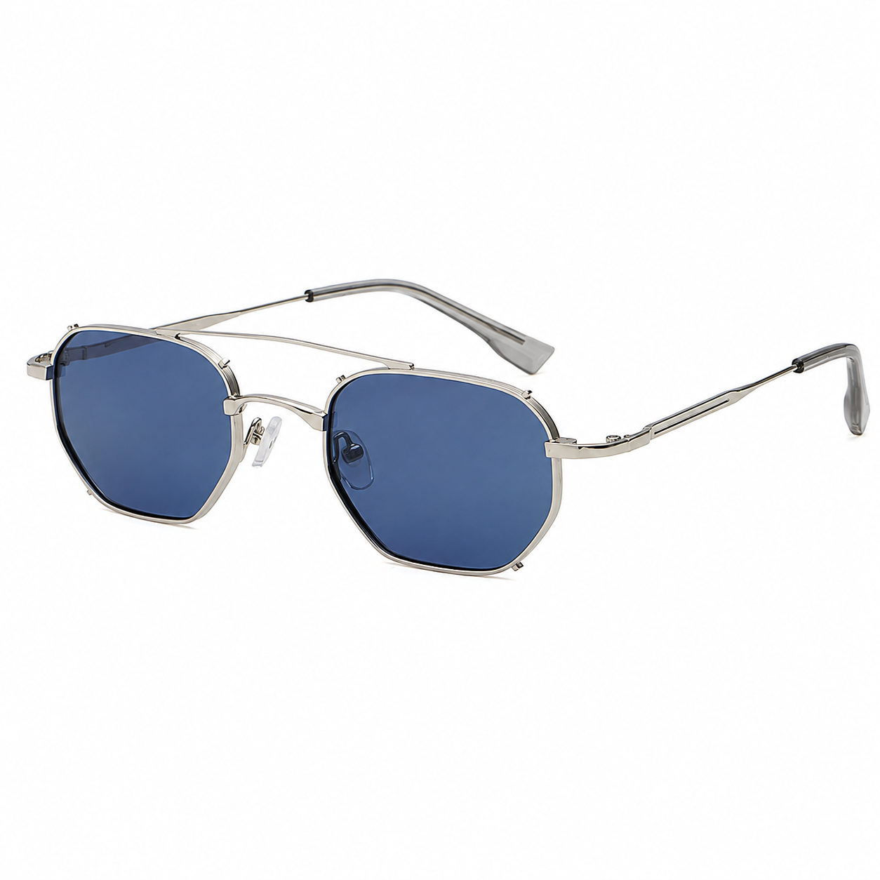 Geometric Double-Bridge Metal Sunglasses | Rim-Clip Navigator Eyewear | 669832