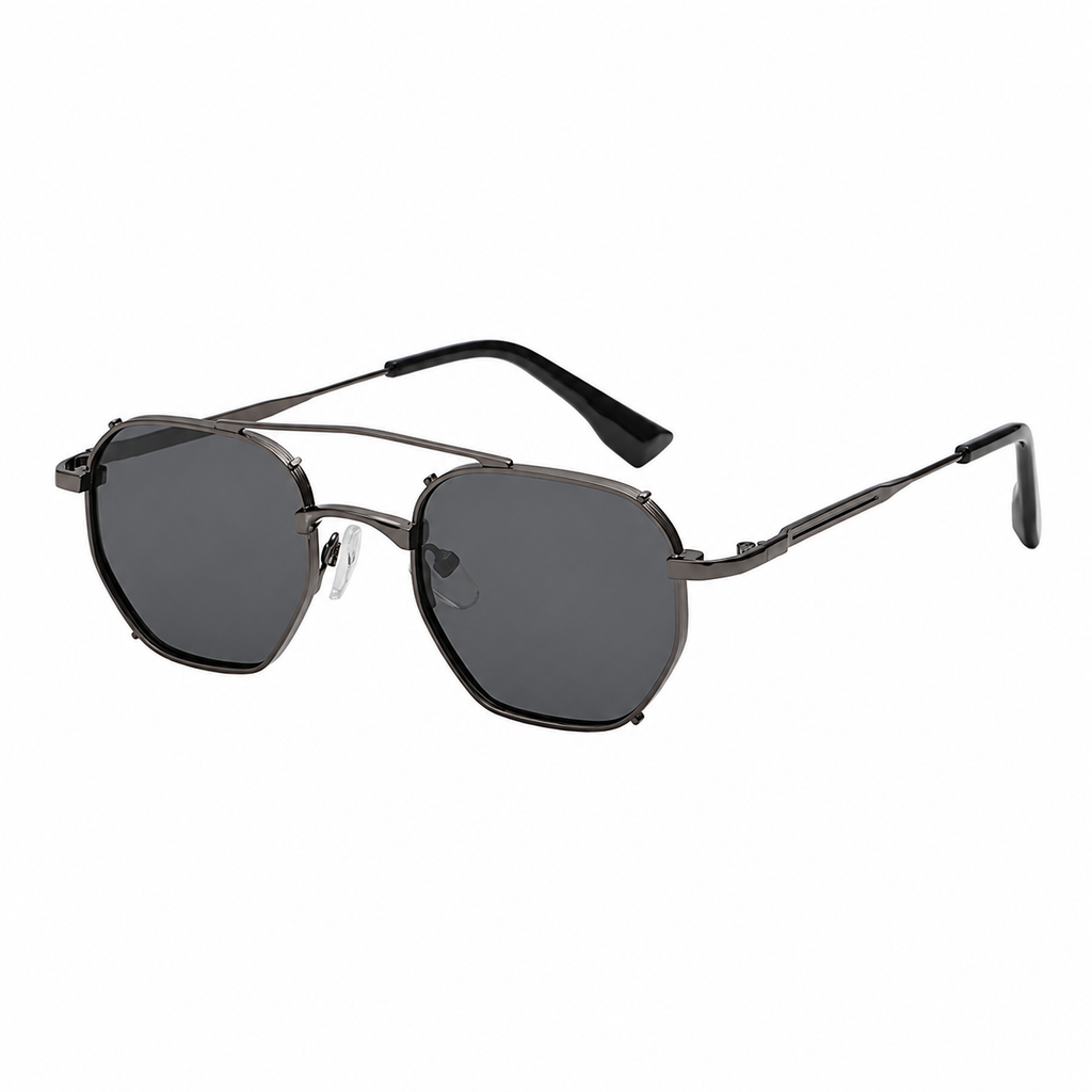 Geometric Double-Bridge Metal Sunglasses | Rim-Clip Navigator Eyewear | 669832