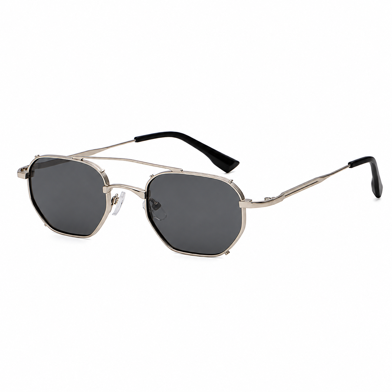 Geometric Double-Bridge Metal Sunglasses | Rim-Clip Navigator Eyewear | 669832