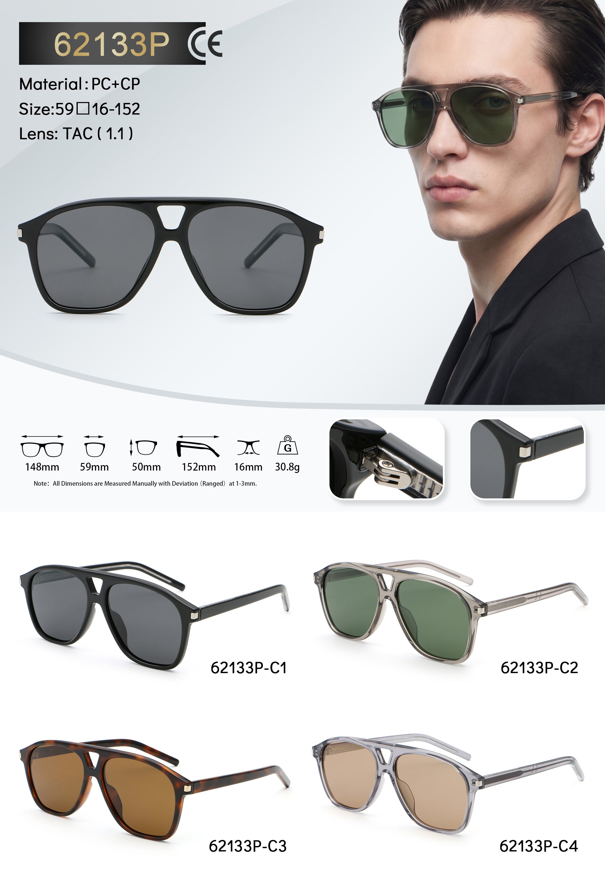 Oversized Square Navigator Sunglasses | Cutout-Bridge Metal-Accent Eyewear | 62133P