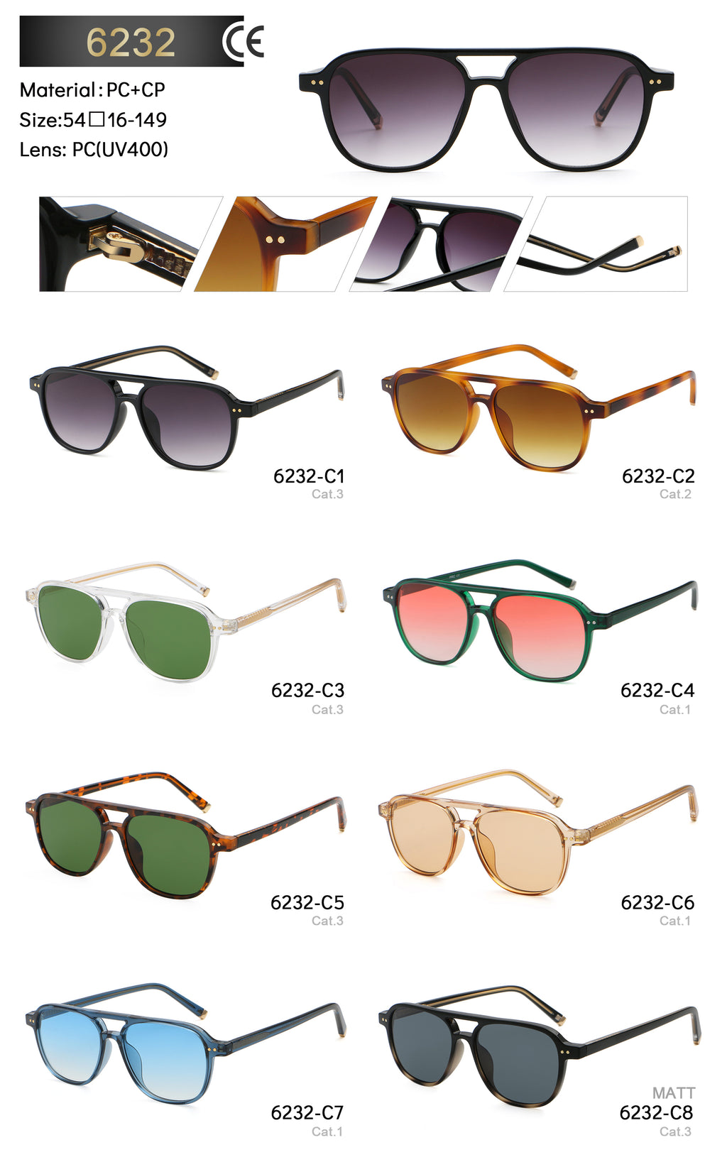 Rounded Square Brow-Bar Sunglasses | Keyhole-Bridge Everyday Eyewear | 6232