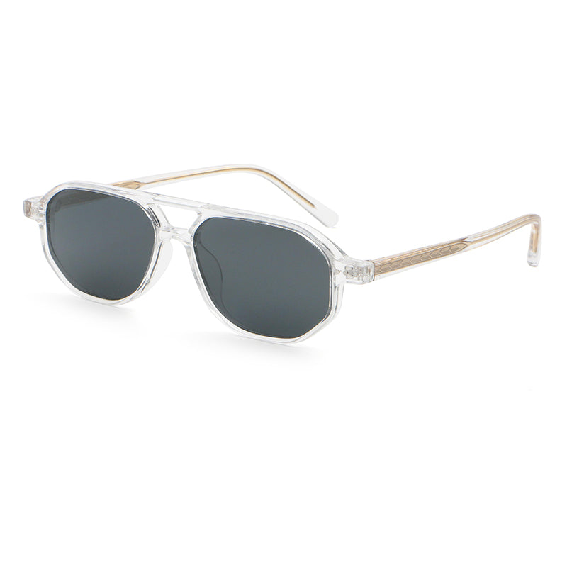 Square Double-Bridge Sunglasses | Transparent Rivet-Detail Navigator Eyewear | 6269P