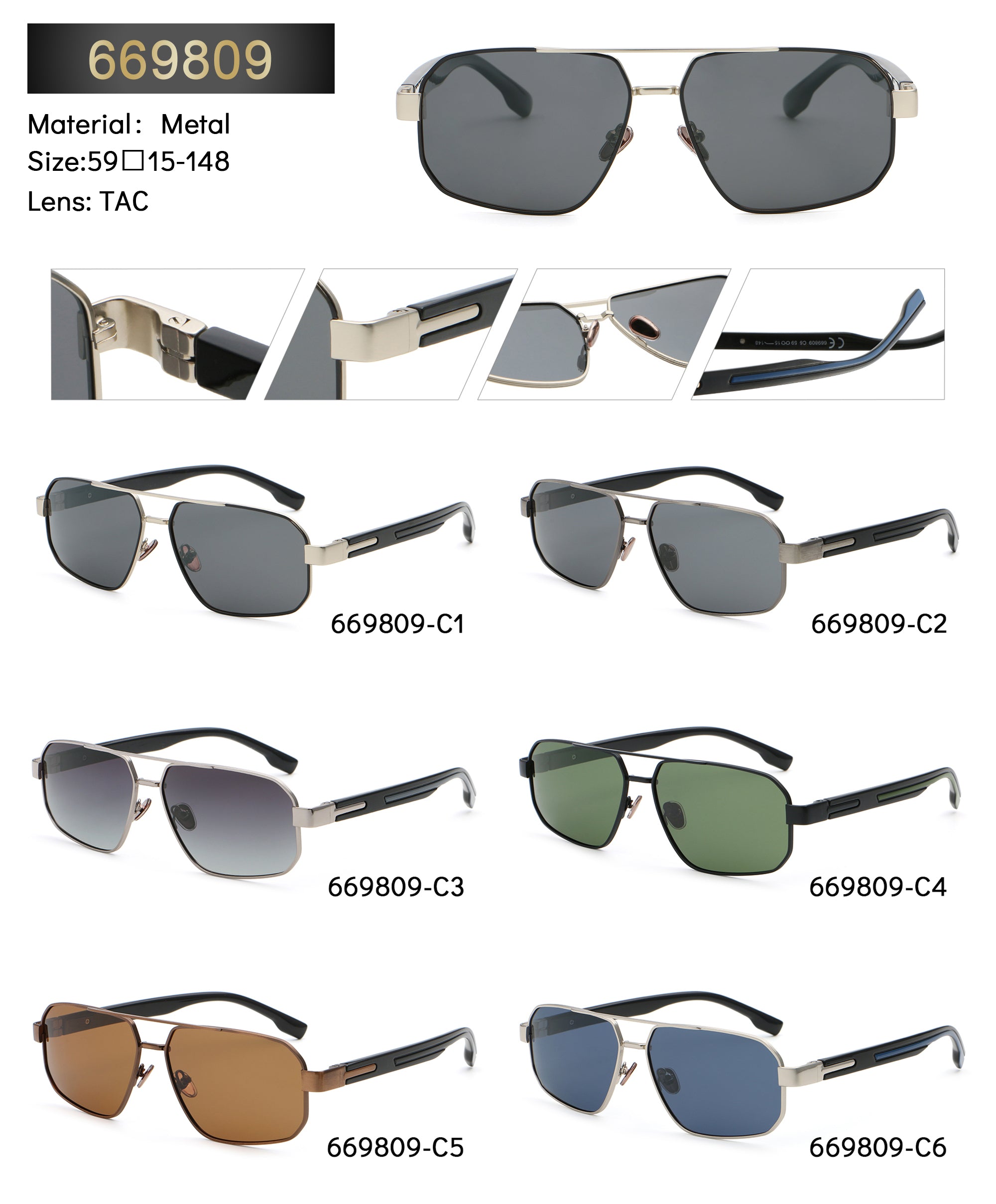 Rectangular Metal Navigator Sunglasses | Cutout-Temple Contemporary Eyewear | 669809