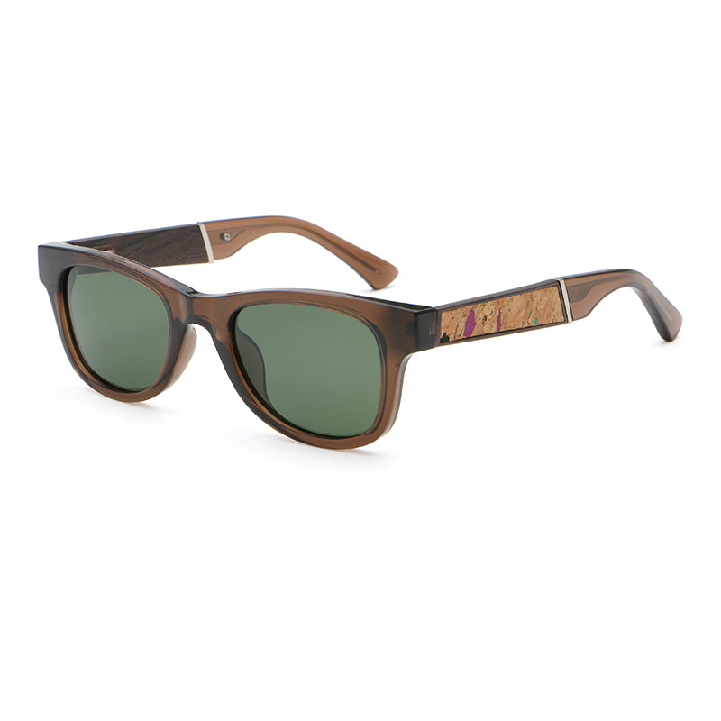 Square Sunglasses | Natural-Texture Inlay Temple Eyewear | 6832P