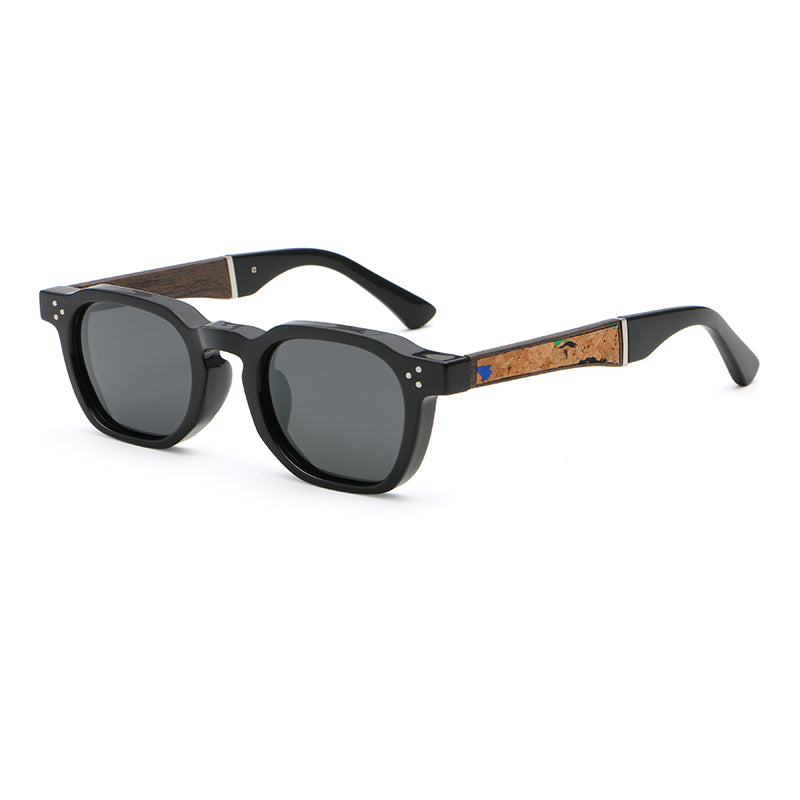 Rounded Square Sunglasses | Triple-Rivet Natural-Texture Temple Eyewear | 6833P
