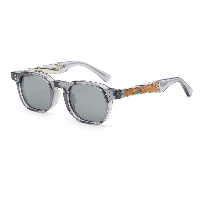 Rounded Square Sunglasses | Triple-Rivet Natural-Texture Temple Eyewear | 6833P