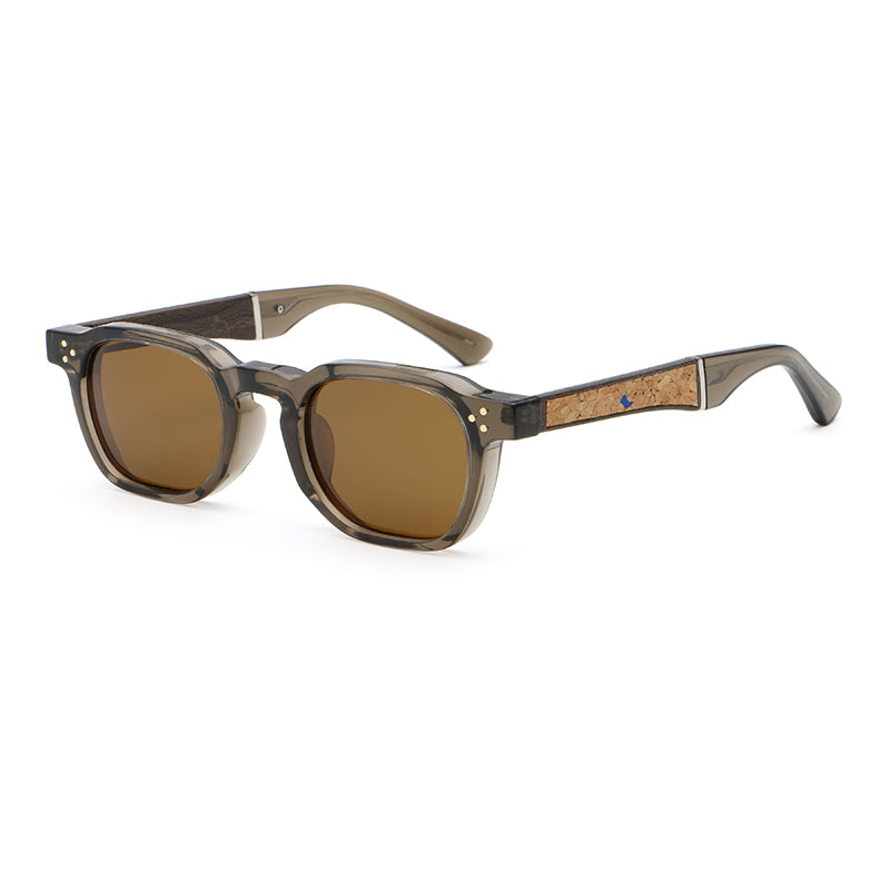 Rounded Square Sunglasses | Triple-Rivet Natural-Texture Temple Eyewear | 6833P