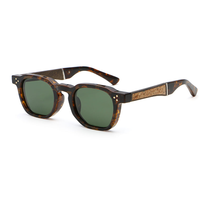 Rounded Square Sunglasses | Triple-Rivet Natural-Texture Temple Eyewear | 6833P