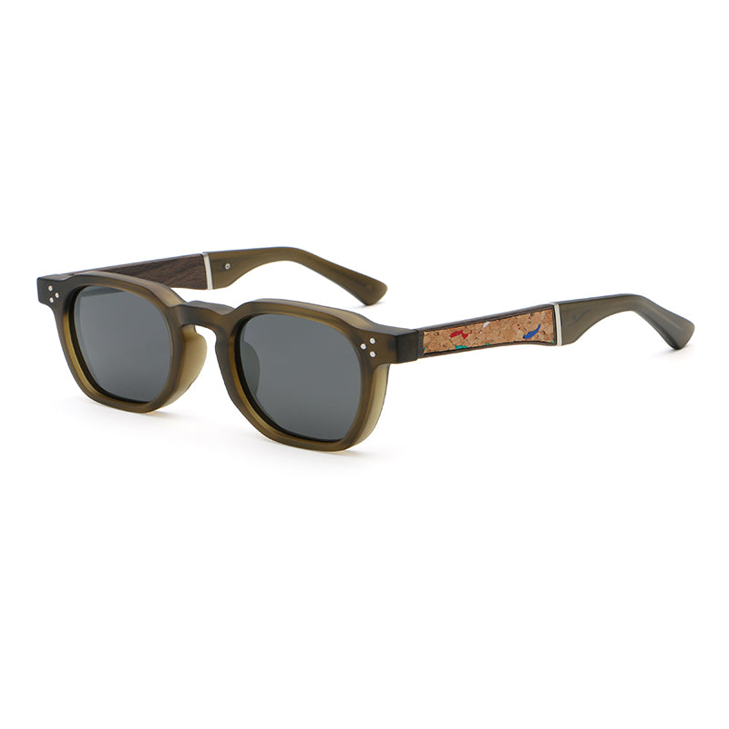 Rounded Square Sunglasses | Triple-Rivet Natural-Texture Temple Eyewear | 6833P