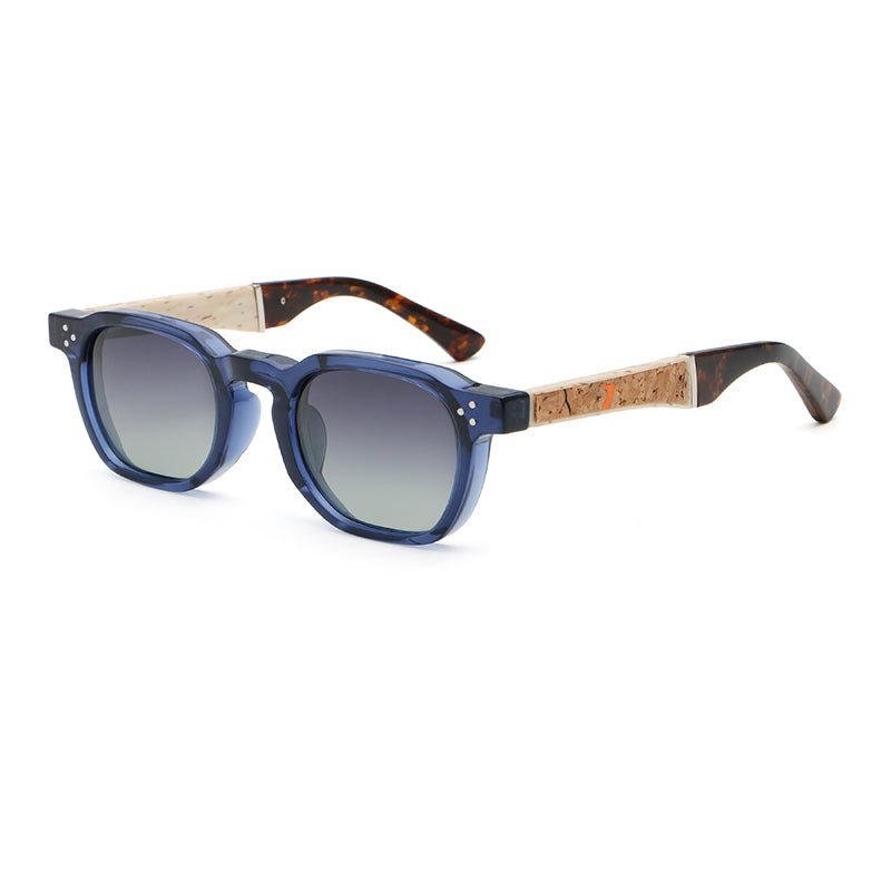 Rounded Square Sunglasses | Triple-Rivet Natural-Texture Temple Eyewear | 6833P