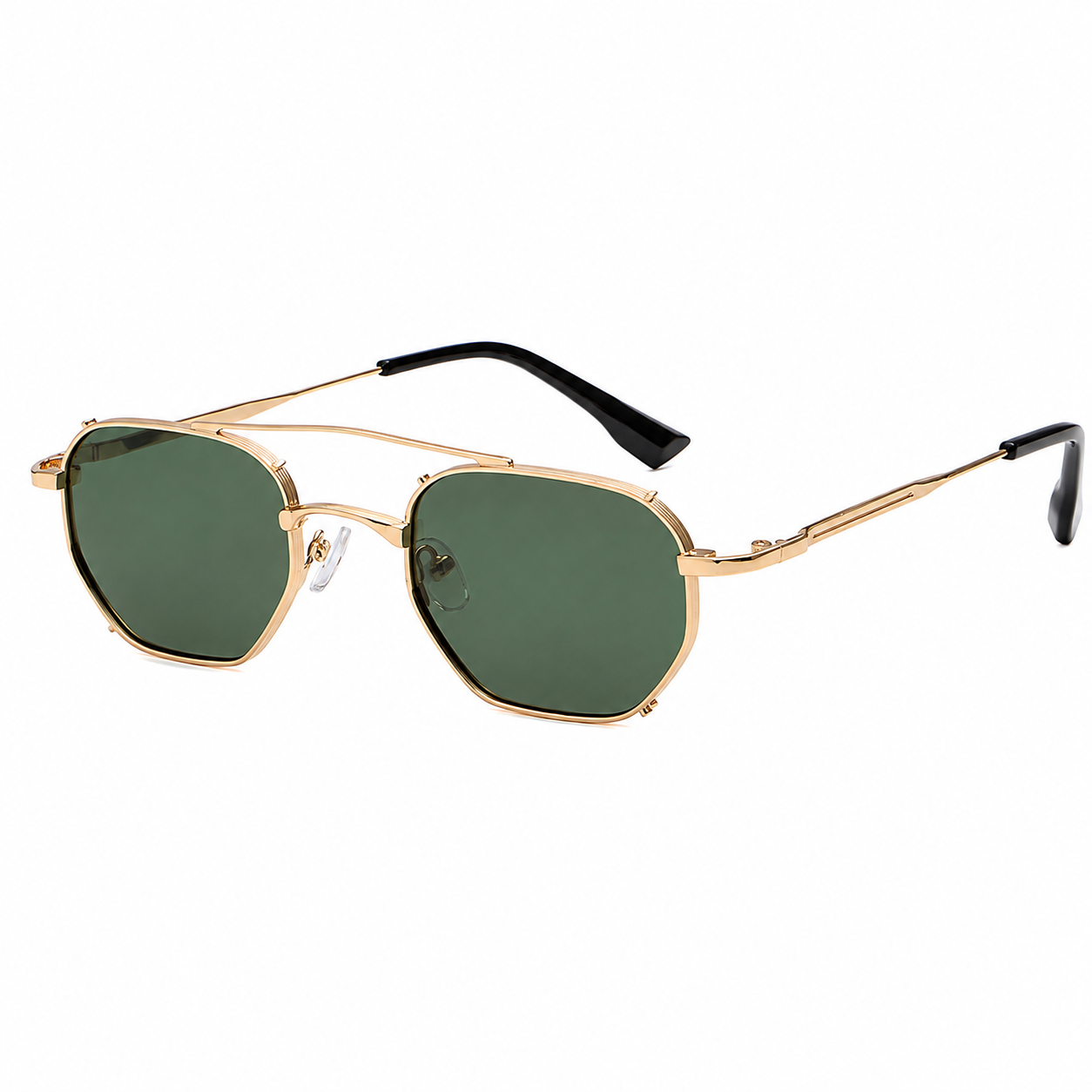 Geometric Double-Bridge Metal Sunglasses | Rim-Clip Navigator Eyewear | 669832