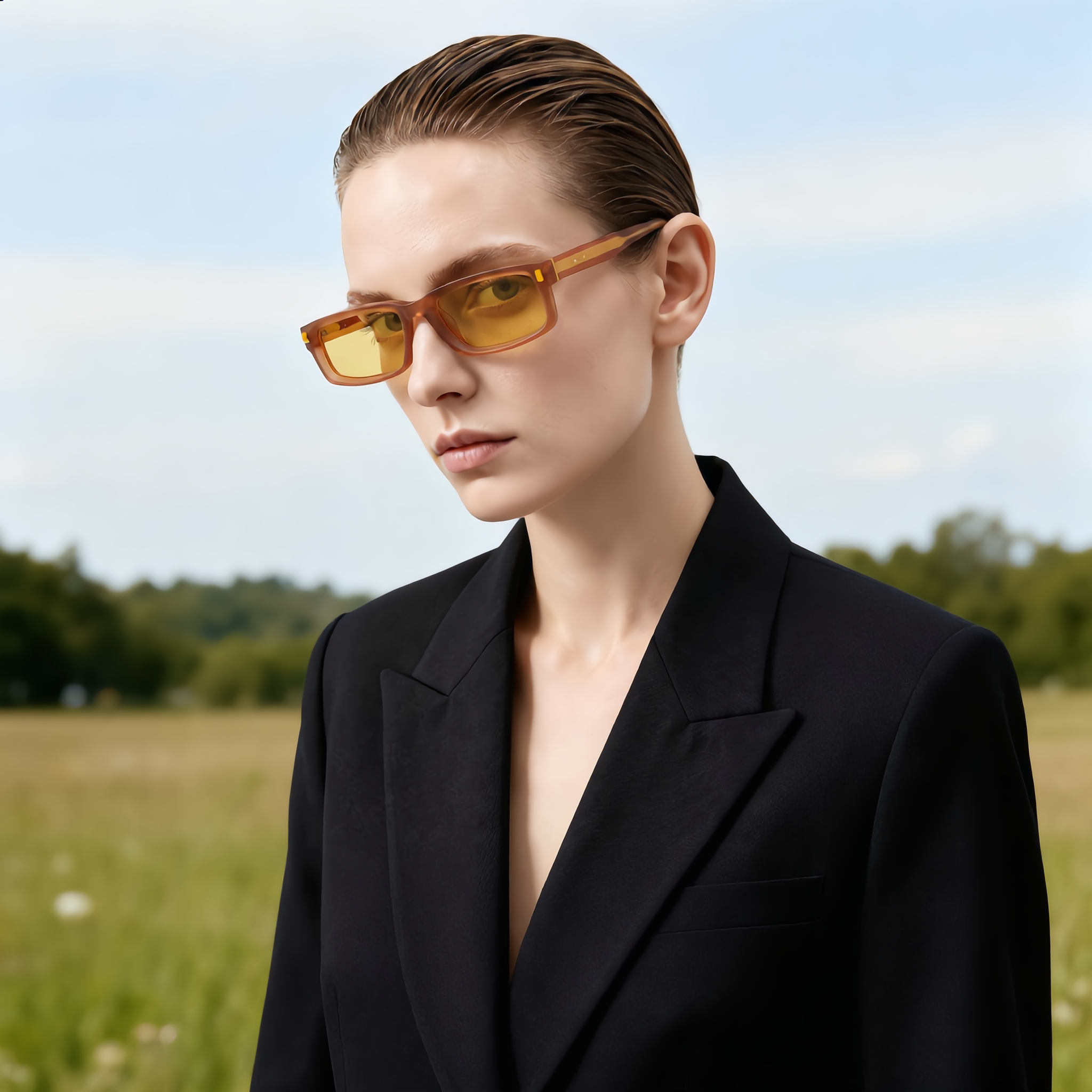 Wide Rectangular Sunglasses | Sculpted Temple Statement Eyewear | 98126
