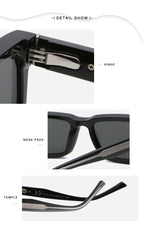 Wide Rectangular Sunglasses | Sculpted Temple Statement Eyewear | 98126