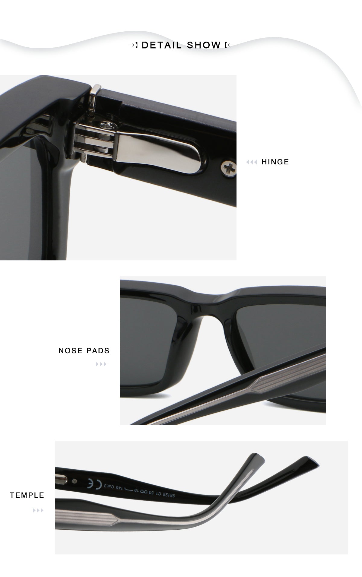 Wide Rectangular Sunglasses | Sculpted Temple Statement Eyewear | 98126