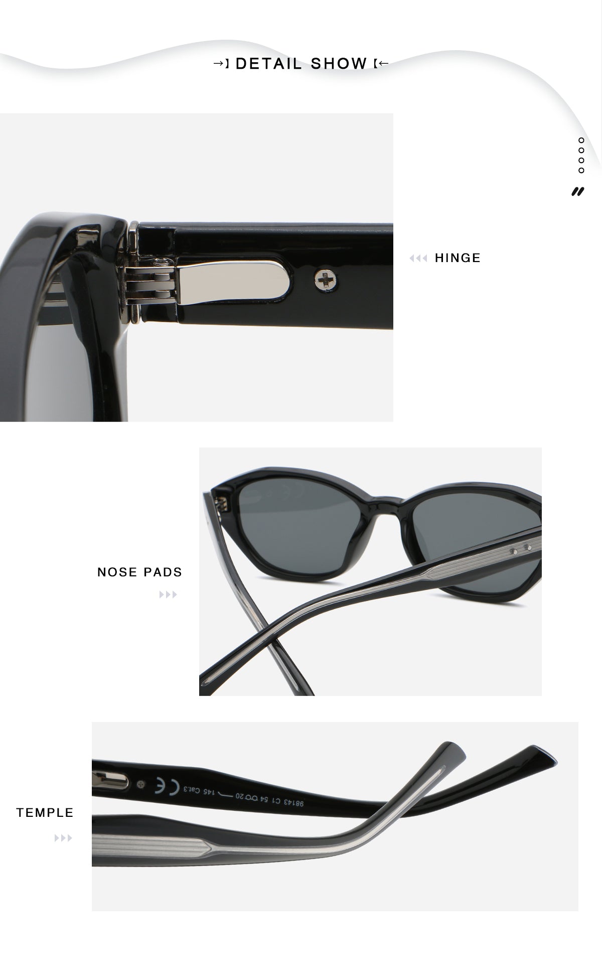 Soft Cat-Eye Sunglasses | Geometric Temple Detail Eyewear | 98143