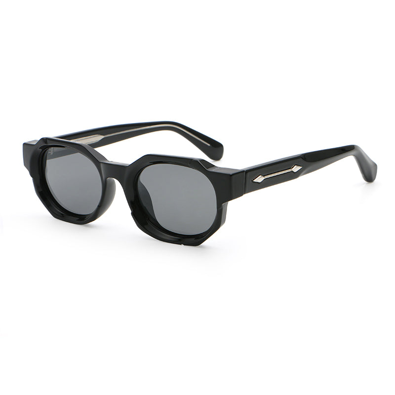 Geometric Round Sunglasses | Sculpted-Rim Metal-Accent Statement Eyewear | 9860P
