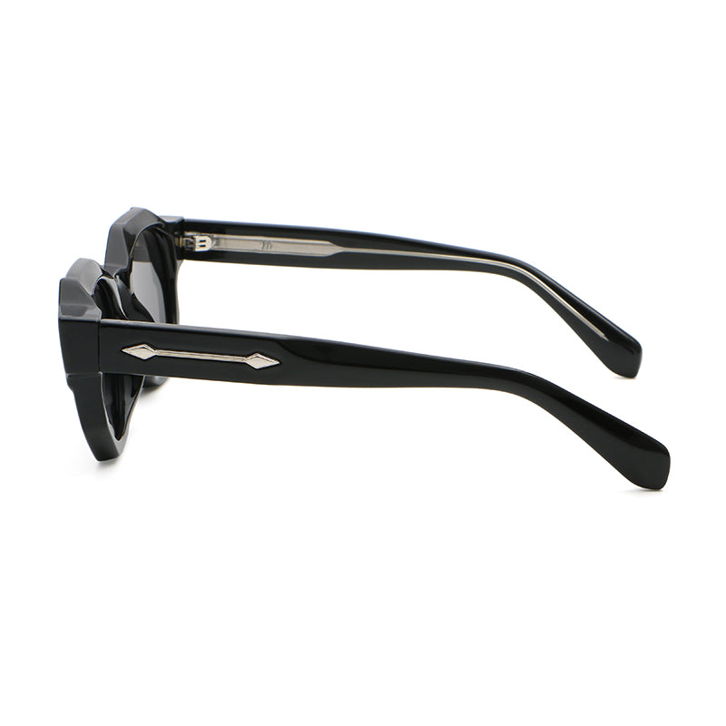 Geometric Round Sunglasses | Sculpted-Rim Metal-Accent Statement Eyewear | 9860P