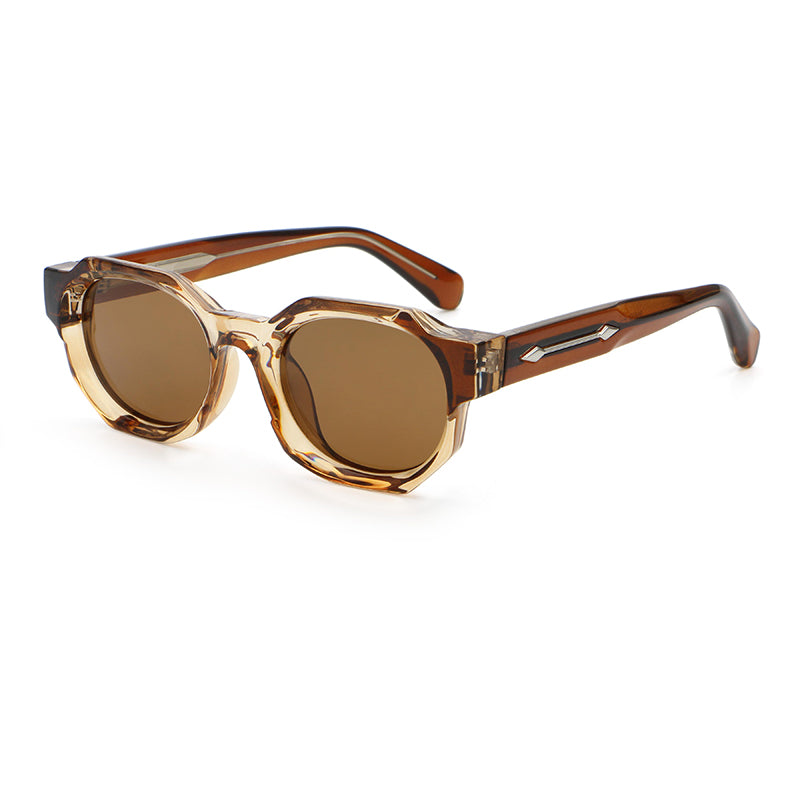 Geometric Round Sunglasses | Sculpted-Rim Metal-Accent Statement Eyewear | 9860P