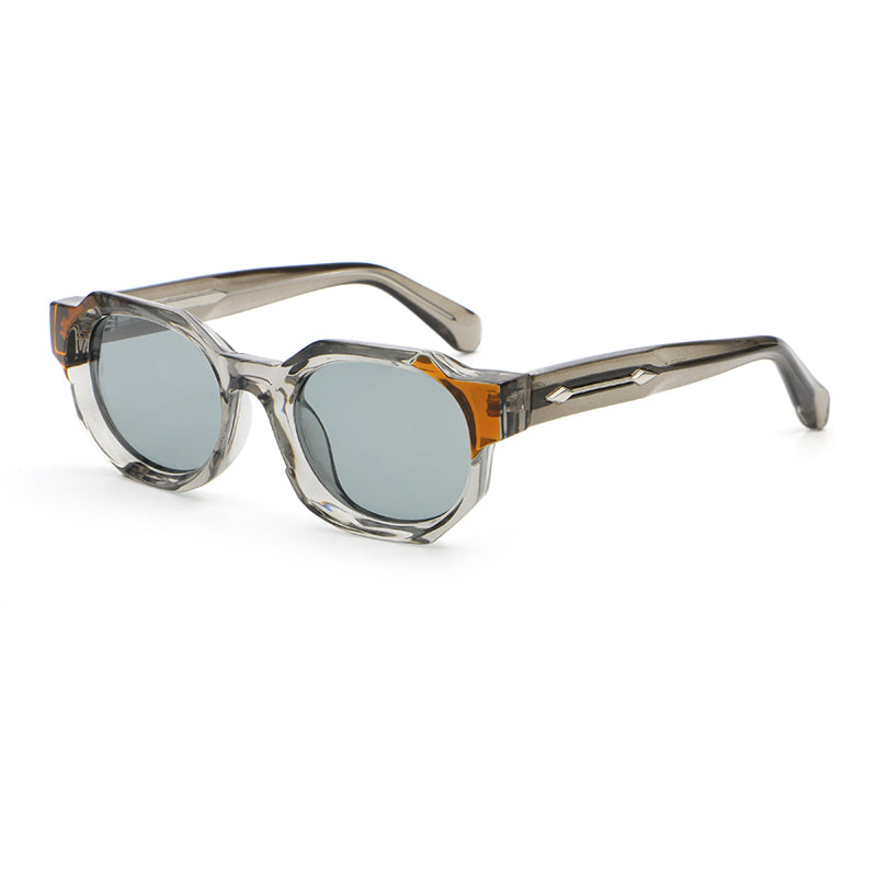 Geometric Round Sunglasses | Sculpted-Rim Metal-Accent Statement Eyewear | 9860P