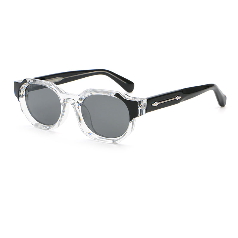 Geometric Round Sunglasses | Sculpted-Rim Metal-Accent Statement Eyewear | 9860P