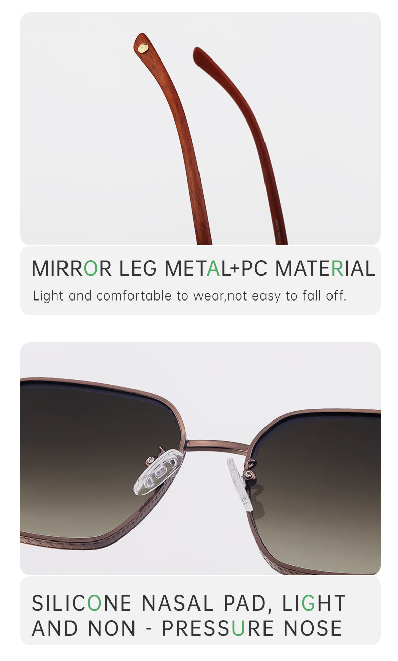 Geometric Frames, Fashion Sunglasses | Wood-Grain Temple for travel and street-style outfits | JD-2A670-2