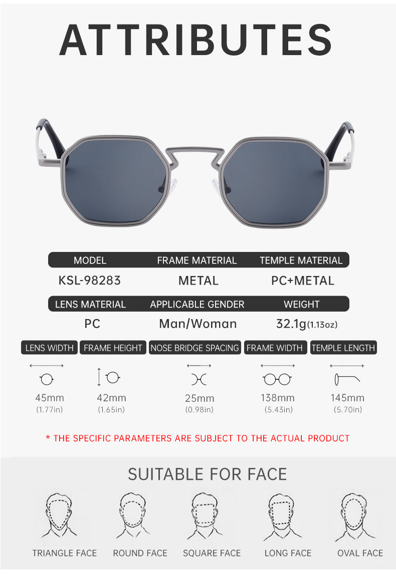 Geometric Frames, Fashion Sunglasses | Spring Hinge for travel and street-style outfits | KSL-98283