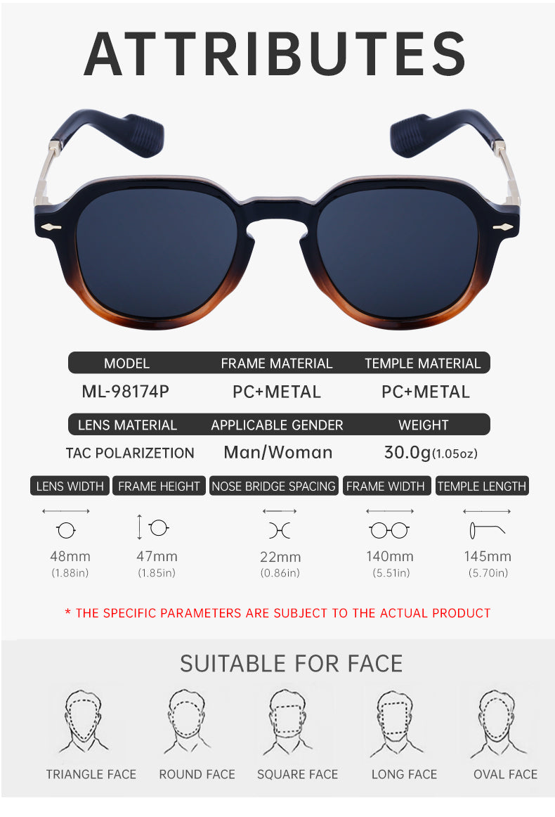 Geometric Polarized Sunglasses for driving, travel and outdoor use | Small Frame | ML-98174P