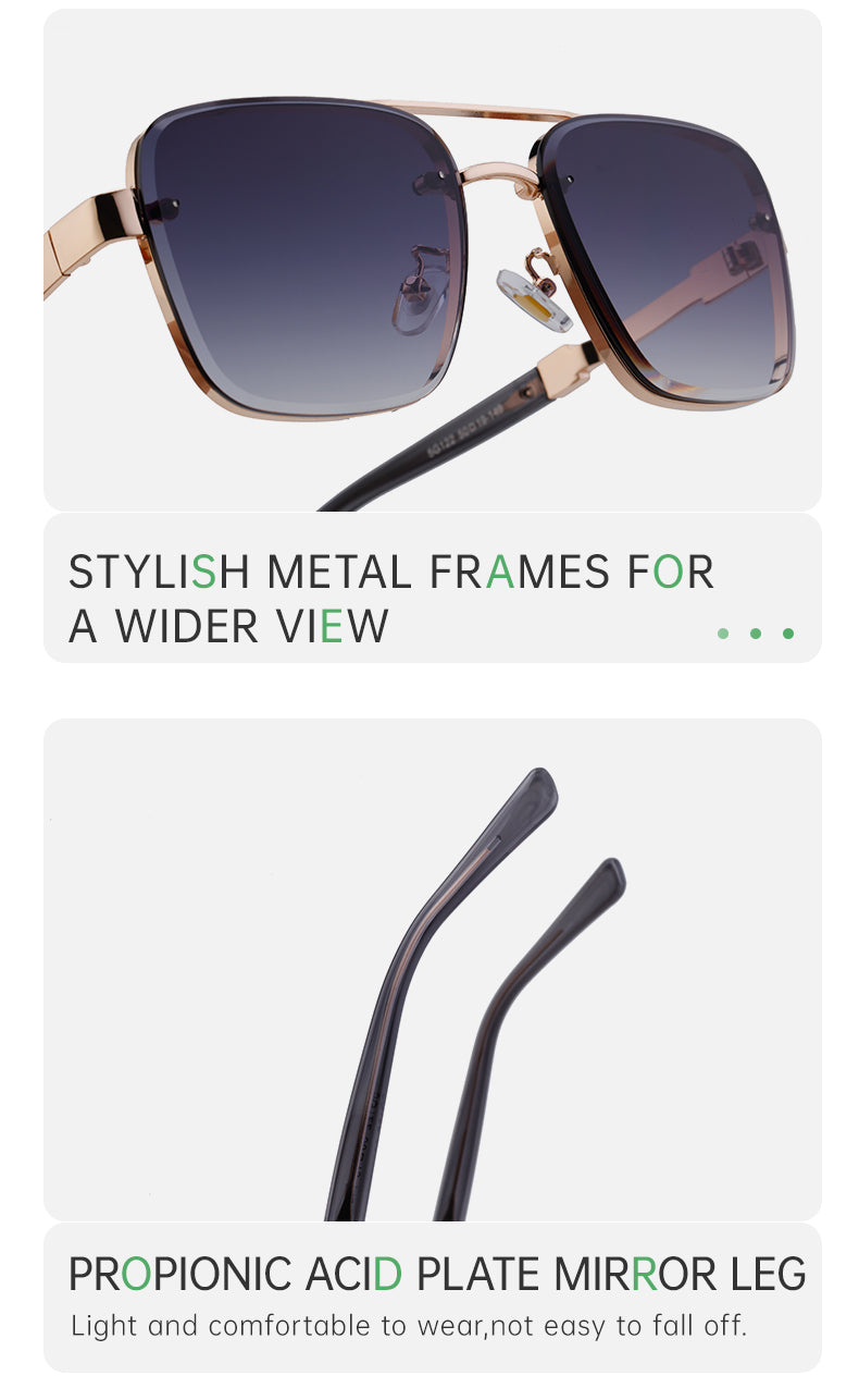 Trend-Forward Square Fashion Sunglasses with Double Bridge + Diamond-Cut Edge | WF-5G122