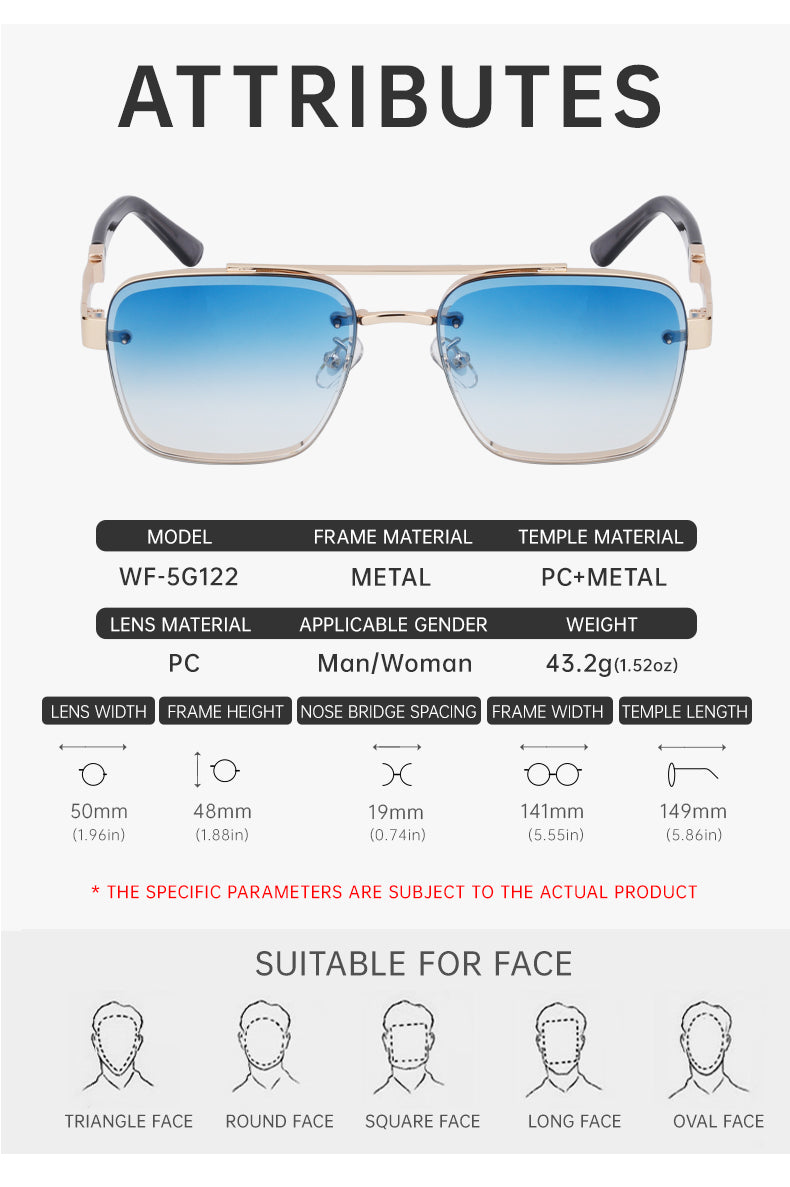 Trend-Forward Square Fashion Sunglasses with Double Bridge + Diamond-Cut Edge | WF-5G122