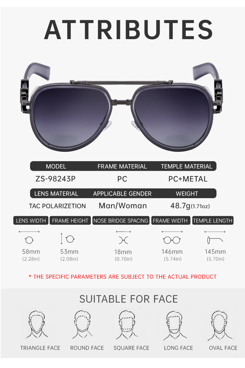 Polarized Sunglasses in a trend-forward aviator profile | Double Bridge | ZS-98243P