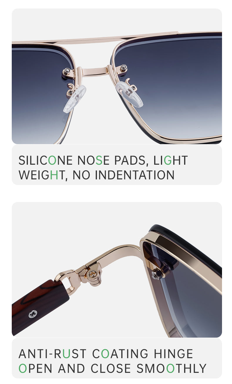 Square Frames, Blue Light Glasses | Double Bridge + Wood-Grain Temple for screen work and daily wear | ZZC-7563