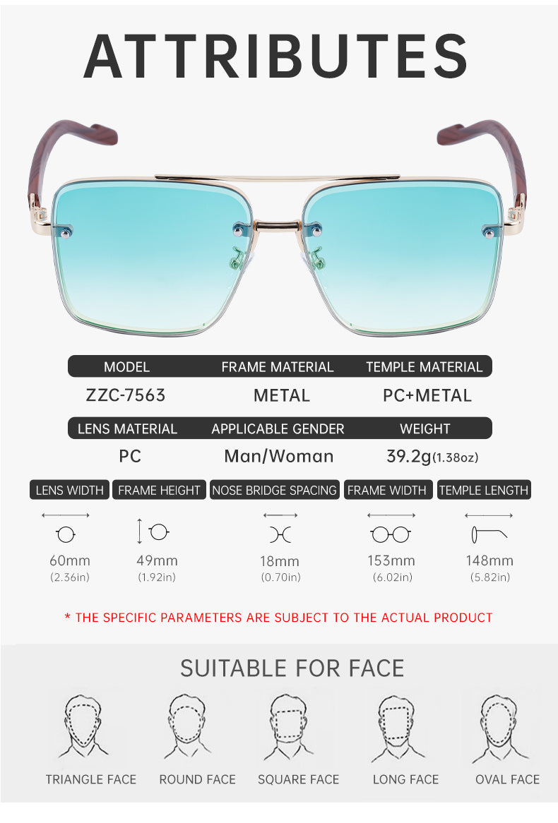 Square Frames, Blue Light Glasses | Double Bridge + Wood-Grain Temple for screen work and daily wear | ZZC-7563