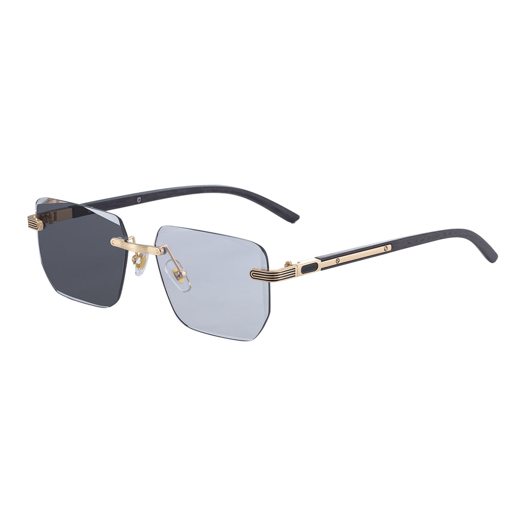 Geometric Photochromic Sunglasses for commuting and changing light | Wood-Grain Temple + Diamond-Cut Edge | ZX-3194