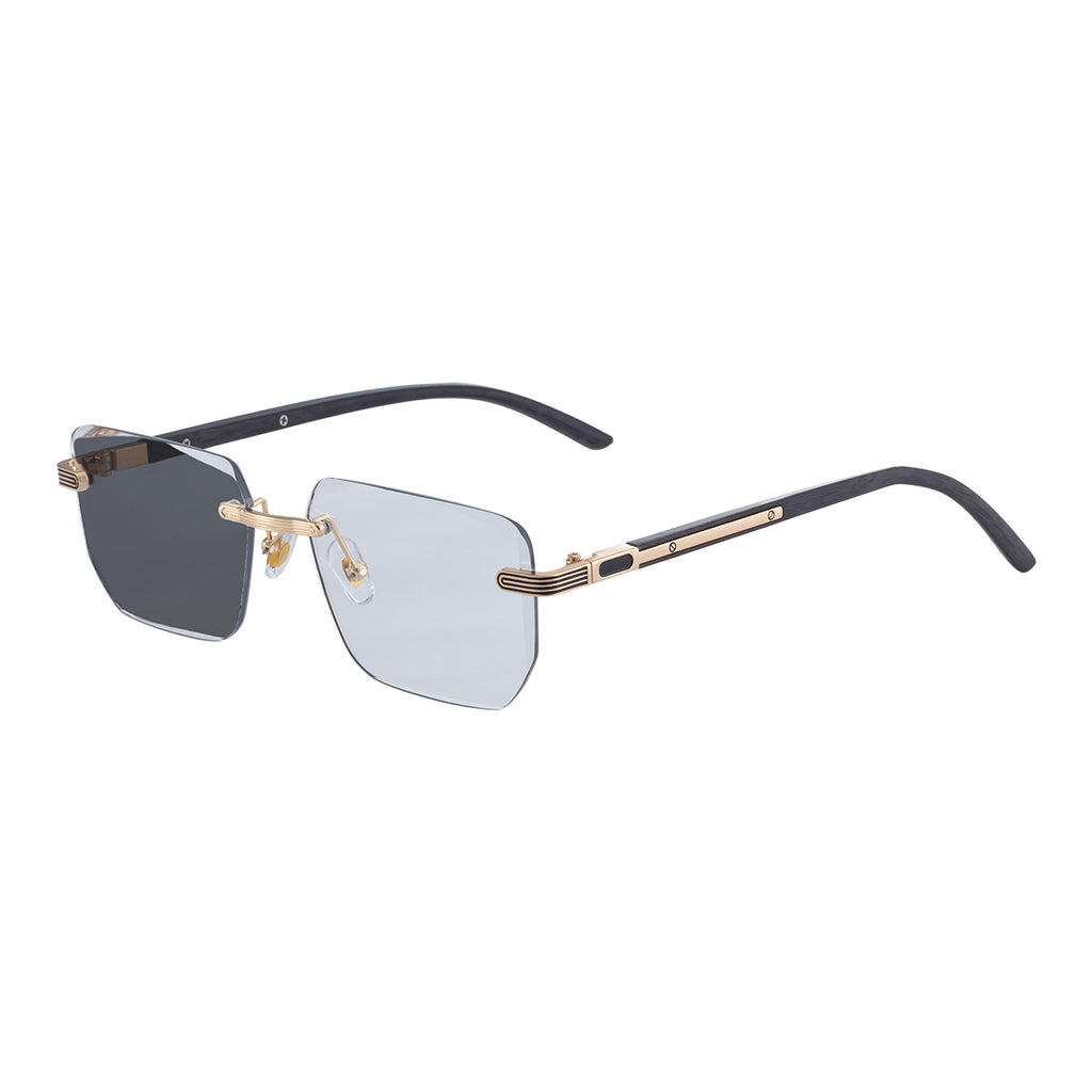 Geometric Photochromic Sunglasses for commuting and changing light | Wood-Grain Temple + Diamond-Cut Edge | ZX-3194
